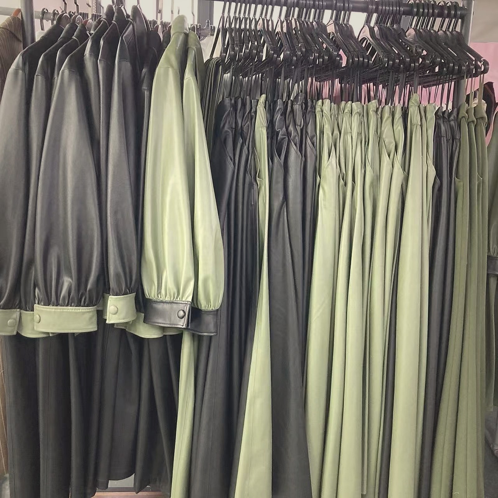 Finished garments on packing rack