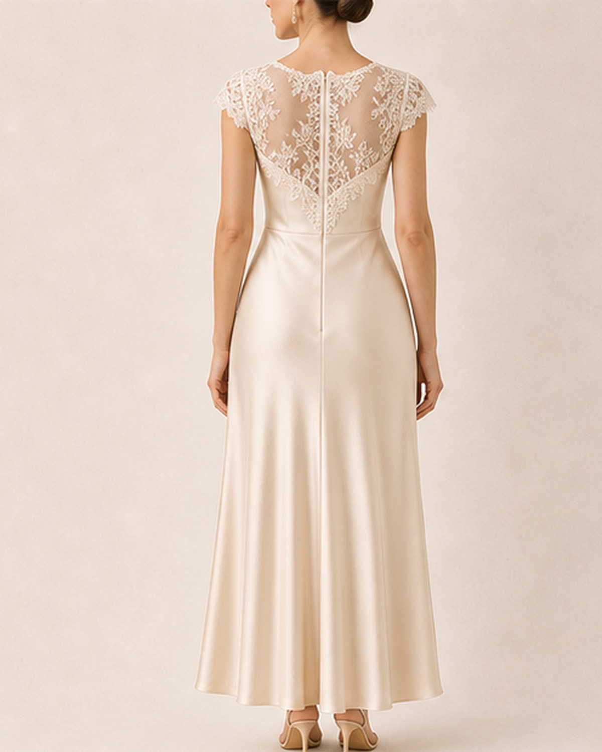 Amelie Champagne Silk Lace Dress