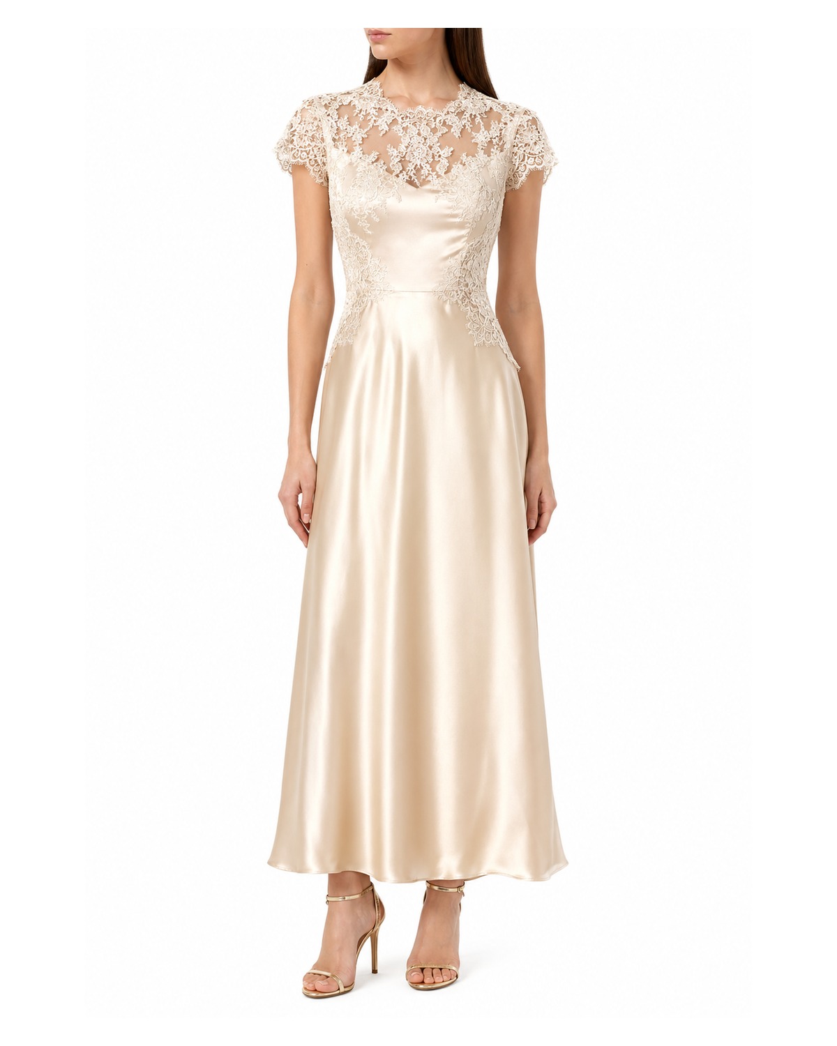Amelie Champagne Silk Lace Dress