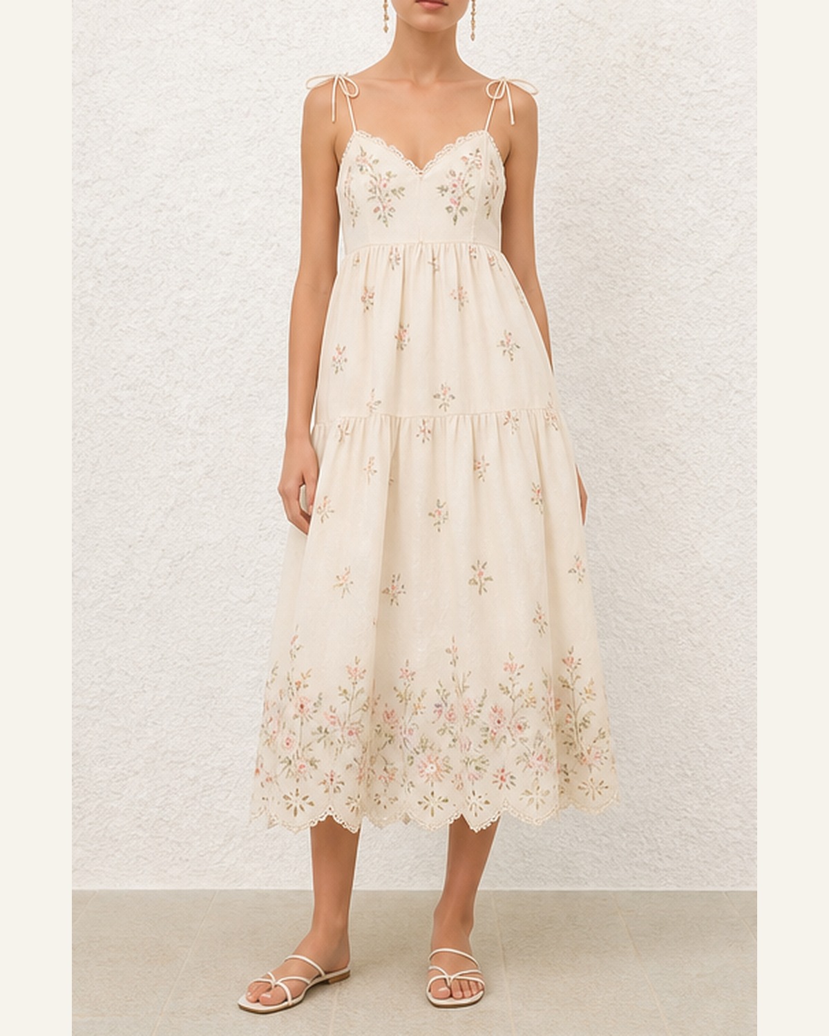 Aurette Ivory Floral Tie Slip Dress