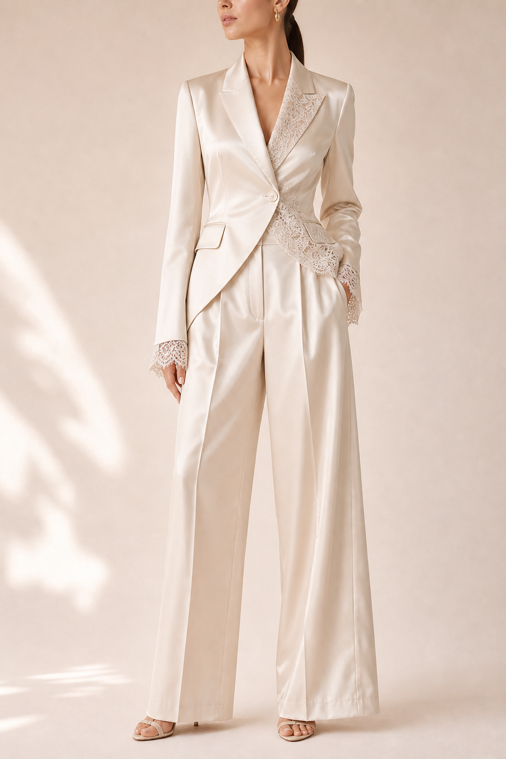Champagne Lace Satin Suit Set