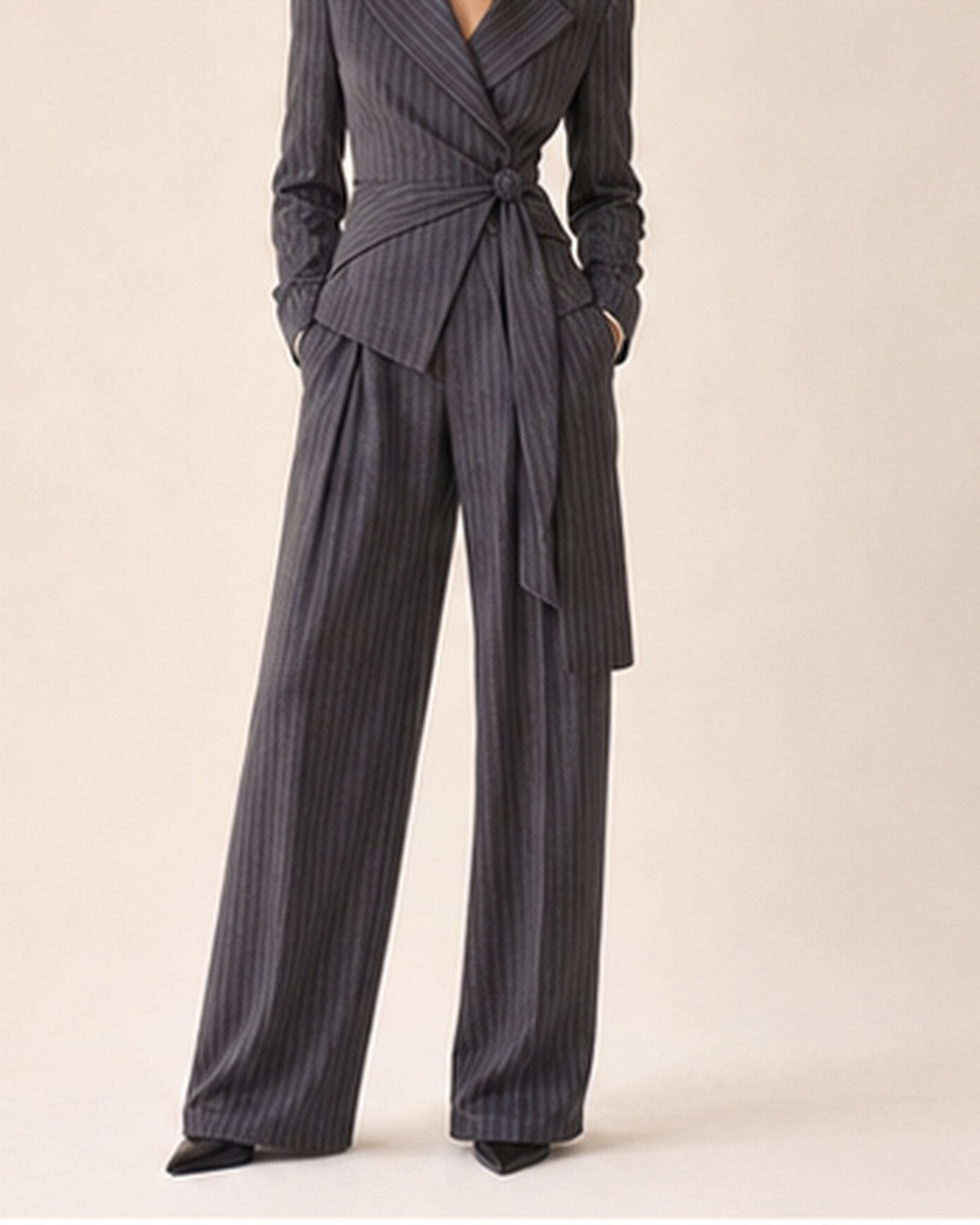 Charcoal Asymmetric Pinstripe Suit Set