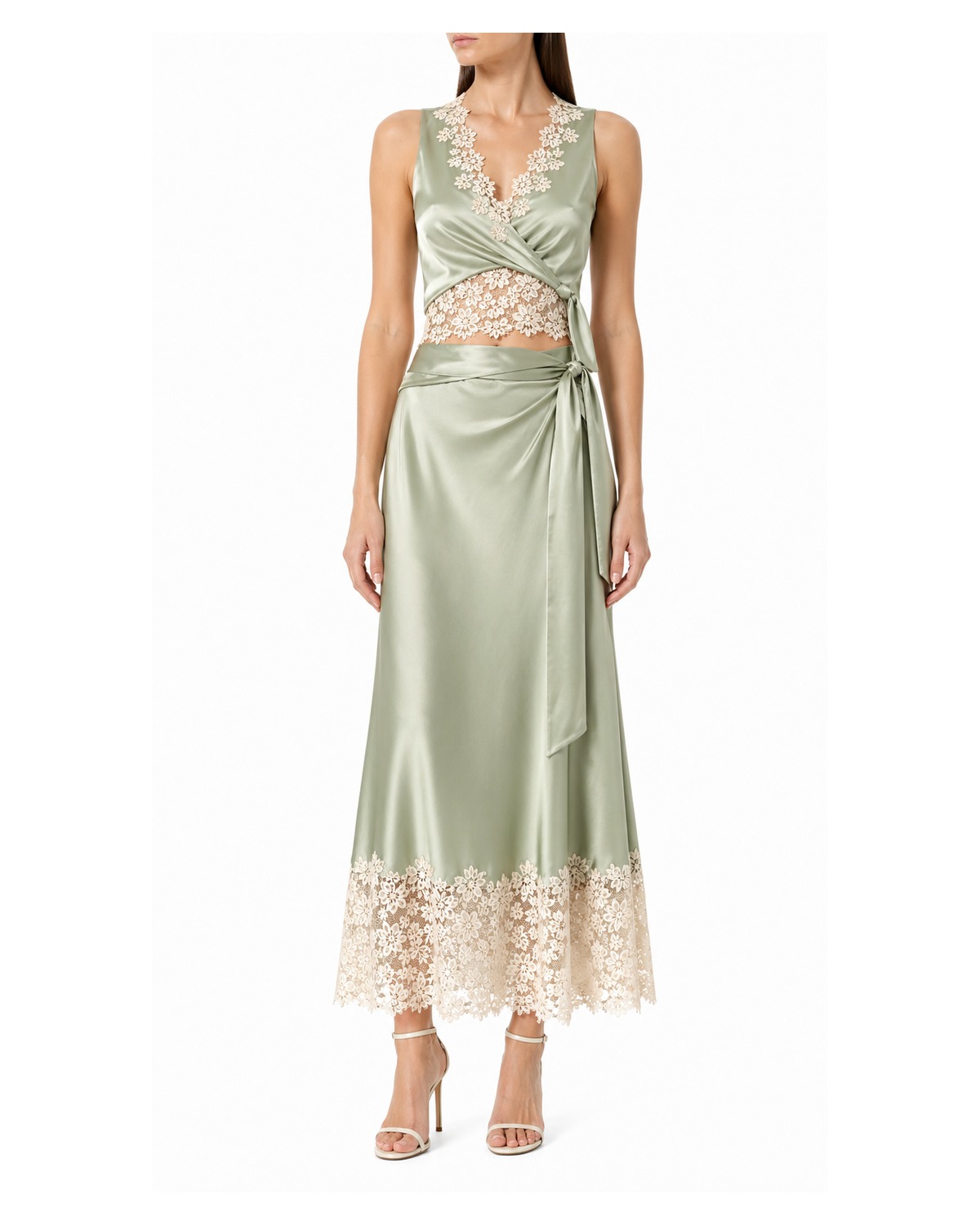 Livia Sage Lace Satin Set