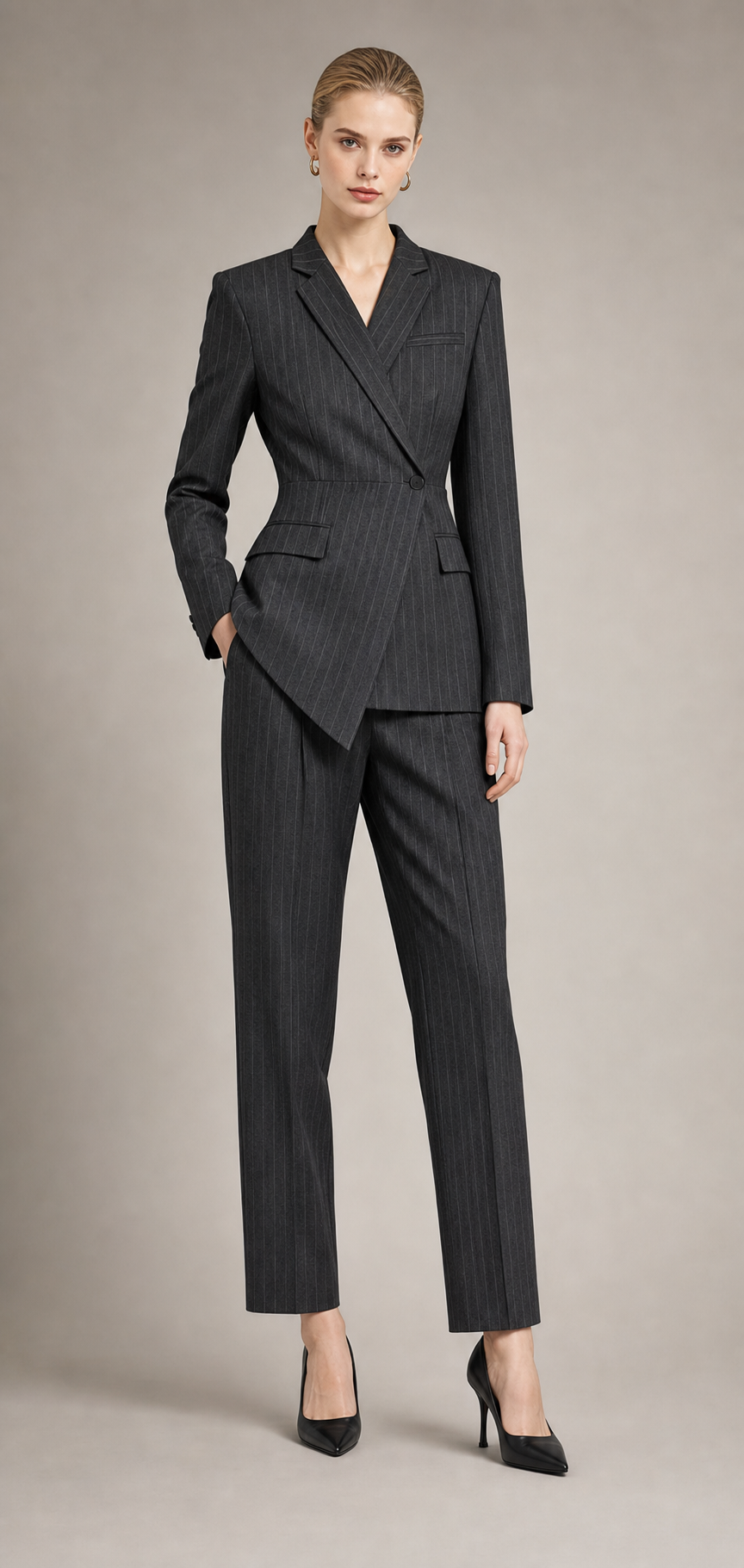 Charcoal Asymmetric Pinstripe Suit