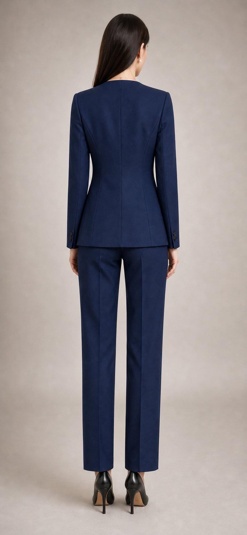 Navy Collarless Suit Set